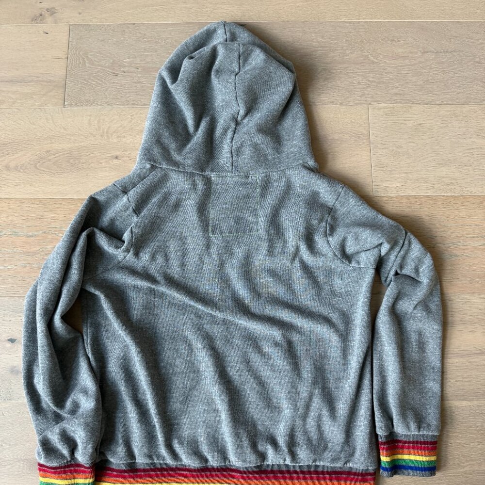 Aviator Nation Rainbow Rib Zip Hoodie in Heather Grey sz LG - Picture 3 of 6